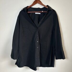 Foxcroft Button Down Shirt Womens 24W Black Non-Iron Stretch Long Sleeve Blouse